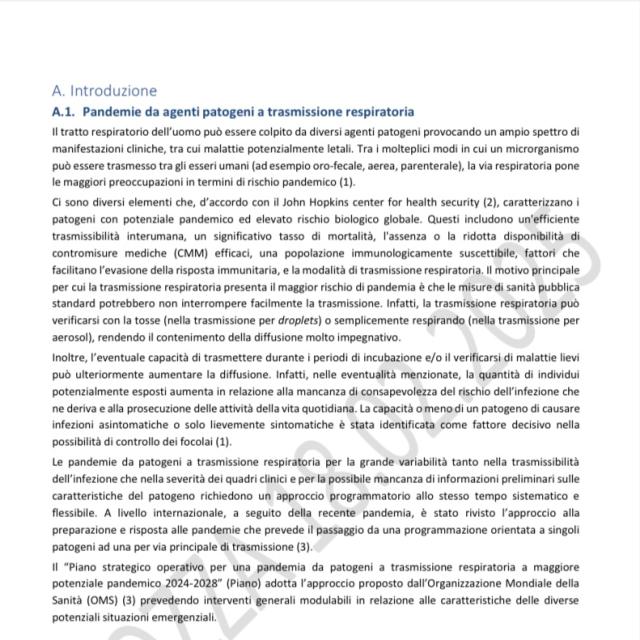 Nuovo Piano pandemico 2025-2029 Ministero della Salute, la BOZZA: &ldquo;Mai pi&ugrave; a misure per decreto come lockdown e obblighi vaccinali, limitano libert&agrave; e diritti&rdquo;