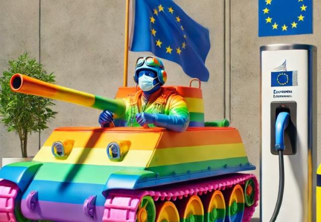 L'Unione Europea si riarma: pronta a mandare al fronte carri armati arcobaleno e a sganciare bombe green?