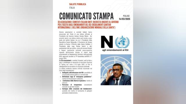Comunicato Stampa, 38 associazioni e comitati italiani chiedono al governo di esercitare l'opzione di opting out rispetto agli emendamenti al RSI