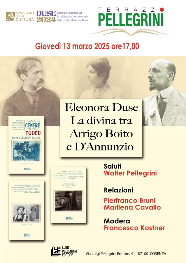 Ministero della Cultura e Comitato Nazionale Duse organizzano a Cosenza il convegno "Eleonora Duse tra Boito e d'Annunzio" 
