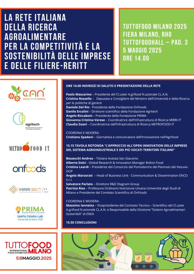 TUTTOFOOD MILANO 2025. La Rete italiana della ricerca agroalimentare perla competitivit&agrave; e la sostenibilit&agrave; delle imprese e delle filiere-ReRITT