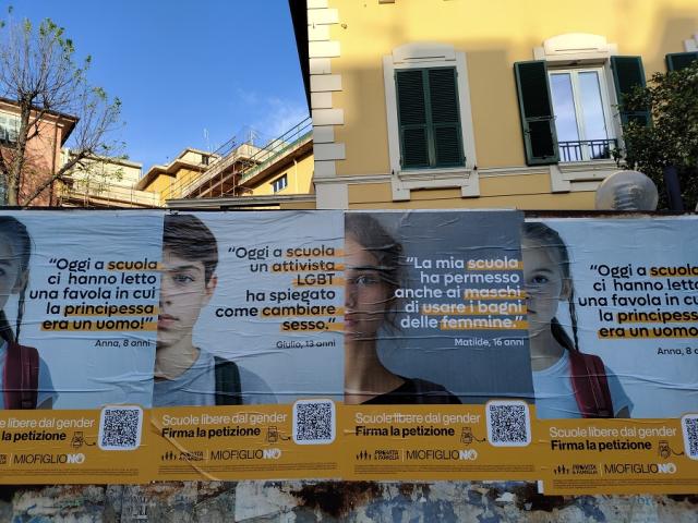 Chiavari, manifesti "anti gender" di Pro Vita: "A scuola un attivista Lgbtq ha spiegato come cambiar sesso e ci hanno letto una favola in cui la principessa era un uomo"