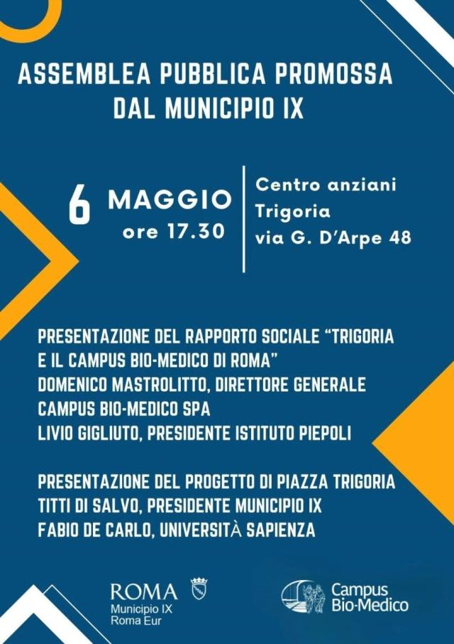 Il Municipio Roma IX e il Campus Bio-Medico incontrano i cittadini di Trigoria. Presentazione dell&rsquo;indagine dell&rsquo;Istituto Piepoli sulla qualit&agrave; della vita del quartiere e il rapporto con il Campus Bio