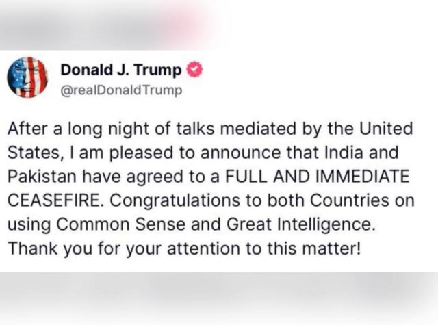 Guerra India-Pakistan, annunciato cessate il fuoco immediato, Trump: &ldquo;Stati Uniti mediatori per tregua piena, prevalso buon senso e intelligenza&rdquo;