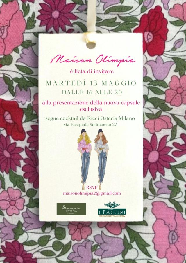 Marted&igrave; 13 maggio Ricci Osteria ospita la capsule di Maison Olimpia, creata dalle sorelle De Fazio