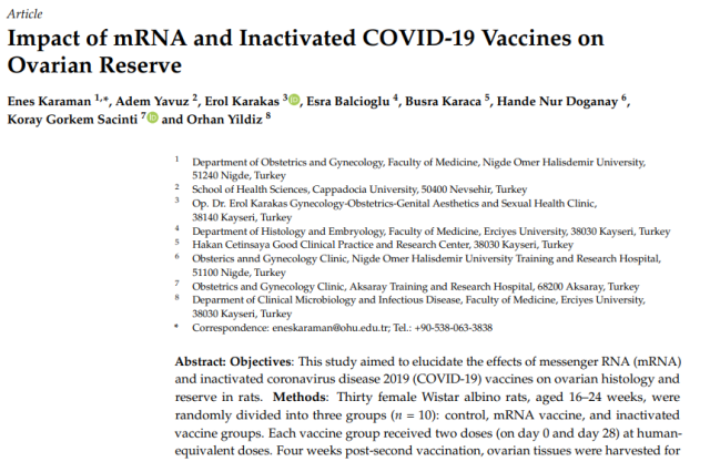 Vaccino Covid "causa calo di fertilit&agrave;", tra gli effetti avversi perdita irreversibile di follicoli ovarici e irregolarit&agrave; mestruale - STUDIO turco