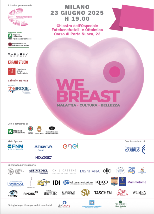 Luned&igrave; 23 giugno a Milano: evento &ldquo;WeBreast: Malattia &ndash; Cultura - Bellezza&rdquo;, serata esclusiva tra cultura e beneficenza
