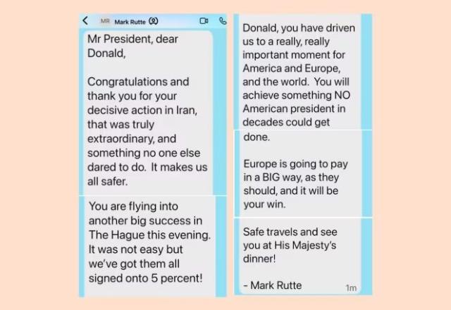 Nato, Rutte idolatra Trump: "L&rsquo;Europa pagher&agrave; il 5% in spese militari grazie a te, sar&agrave; una tua vittoria, grazie per l'attacco in Iran"