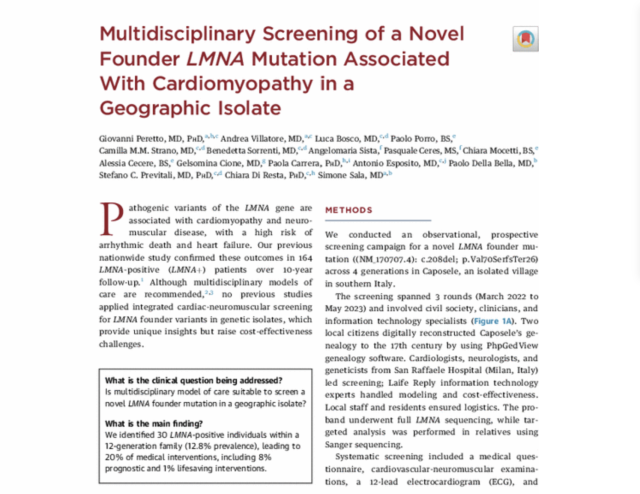 Scoperta nuova mutazione genetica associata a morti improvvise e cardiopatie gravi - LO STUDIO del San Raffaele nel comune di Caposele