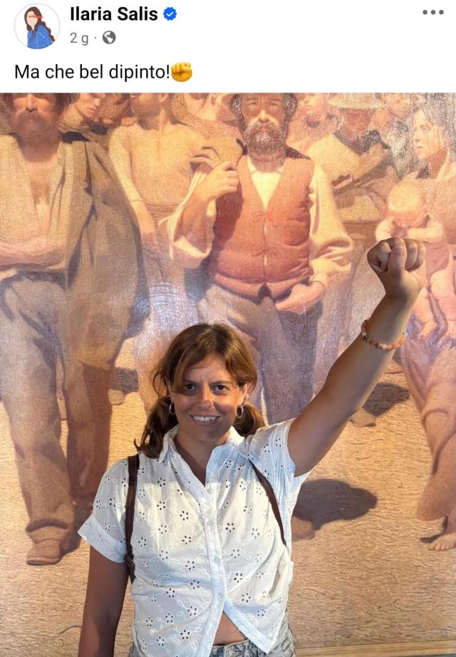 Ilaria Salis con il Quarto Stato di Pellizza da Volpedo: i protagonisti del quadro scapperebbero, se solo potessero