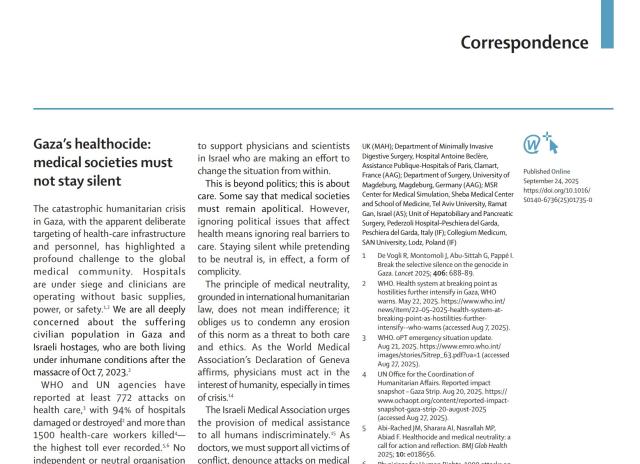 "L'omicidio sanitario di Gaza", l'appello dei medici su The Lancet per difendere diritto alla salute minacciato nella Striscia: "Il silenzio diventa tradimento"