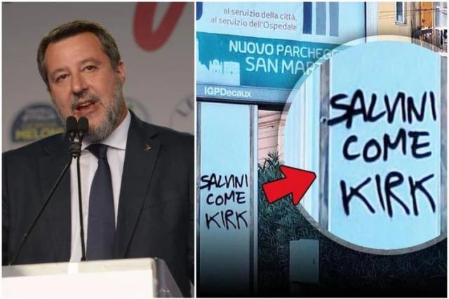 Genova, apparso murale con scritta &ldquo;Salvini come Kirk&rdquo; in Corso Europa, il vicepremier: &ldquo;Nessuna paura, le minacce non ci fermeranno&rdquo;