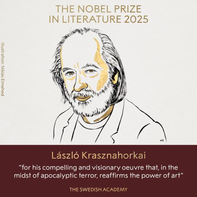 Premio Nobel per la Letteratura 2025 a Lazlo Krasznahorkai, scrittore ungherese premiato per "la sua opera avvincente e visionaria"