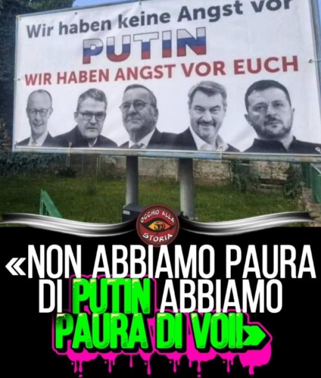 Germania, tabellone pubblicitario in Sassonia-Anhalt recita "Non abbiamo paura di Putin, ma di voi": sotto i volti di 5 leader Ue tra cui Zelensky