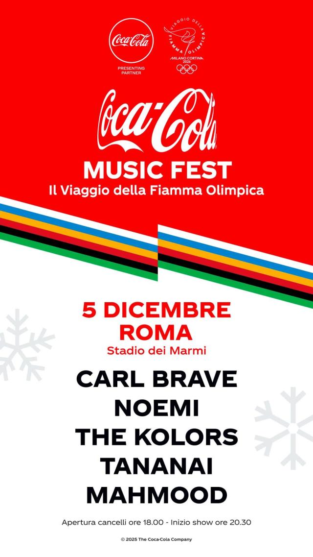 The Coca Cola Music Fest, il grande concerto allo stadio dei Marmi in occasione del viaggio che porter&agrave; la Fiamma Olimpica in tutta Italia