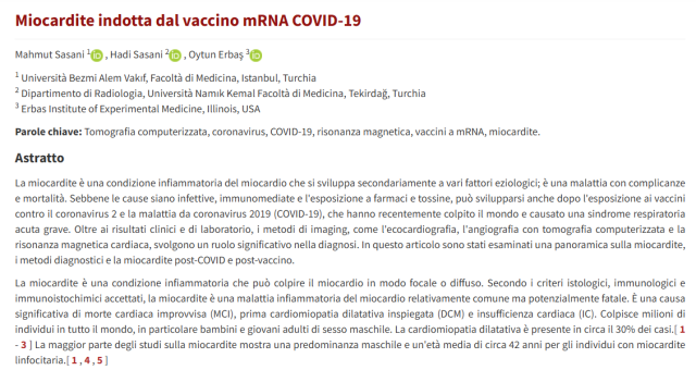 Vaccino Covid, evidenziata "relazione tra siero, miocardite e pericardite, patologie causate dalla proteina spike" - STUDIO Universit&agrave; di Istanbul