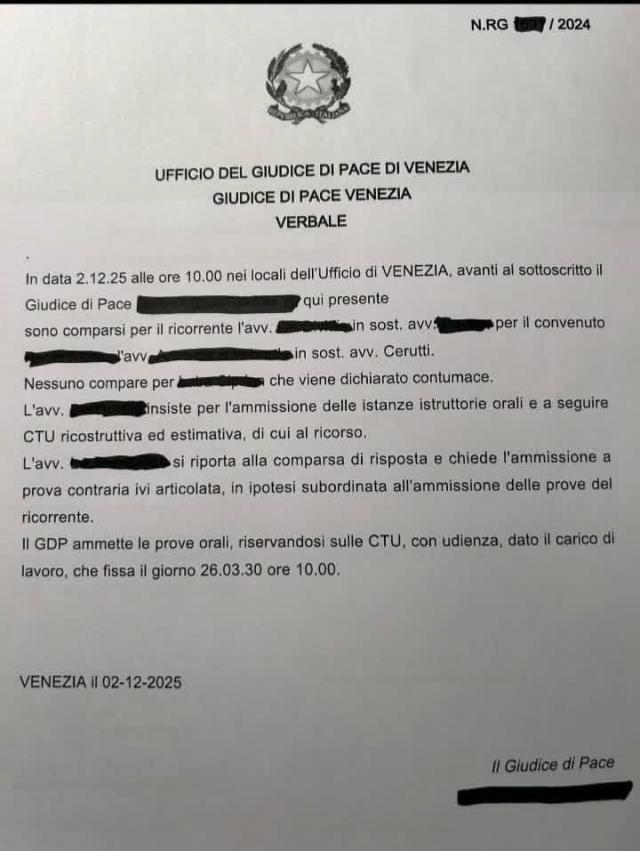 Venezia, Giudice di Pace rinvia udienza di 5 anni dal 2025 al 2030 per "eccessivo carico di lavoro": "Troppi rinvii giuridici, non &egrave; giustizia ma agonia"