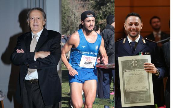 Ambrogino d'Oro consegnato a Fabio Tamburini, direttore del Sole 24 Ore; Iliass Aouani, maratoneta; e Christian Di Martino, poliziotto gravemente ferito durante il servizio