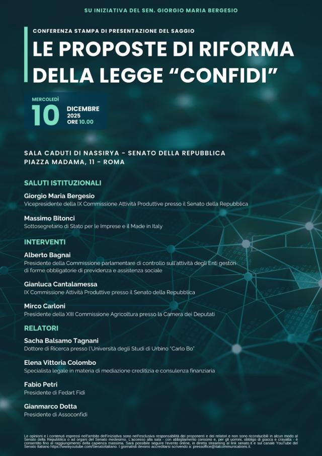 Conferenza stampa di presentazione del saggio LE PROPOSTE DI RIFORMA DELLA LEGGE &ldquo;CONFIDI&rdquo; 