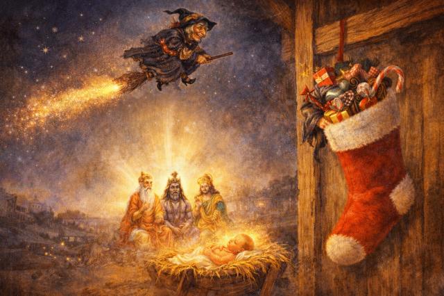 Epifania moderna: la sovrapposizione del folklore pre-cristiano sul cristianesimo, lo sdoganamento consumistico della Befana e della calza che insieme a Babbo Natale cancellano il significato profondo