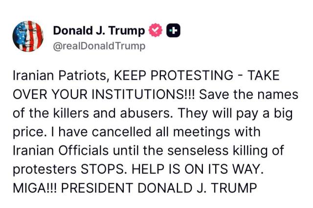 Post Trump su Truth su Iran