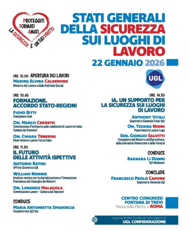 L&rsquo;UGL presenta gli Stati Generali della Sicurezza sui Luoghi di Lavoro