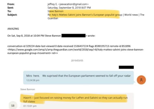 Epstein files, Salvini citato 89 volte tra Jeffrey e Steve Bannon: "Raccolgo fondi per Le Pen e Salvini cos&igrave; possono candidarsi con liste complete" 