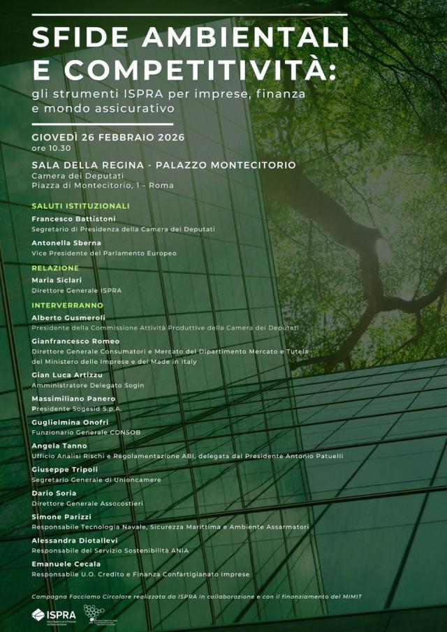 &ldquo;Sfide ambientali e competitivit&agrave;: gli strumenti ISPRA per imprese, finanza e mondo assicurativo&rdquo;