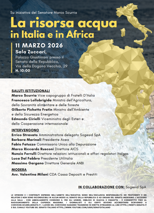 Convegno Sogesid  al Senato su &ldquo;La risorsa acqua in Italia e in Africa&rdquo;