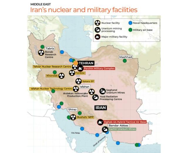 Mappa dei siti nucleari Iran