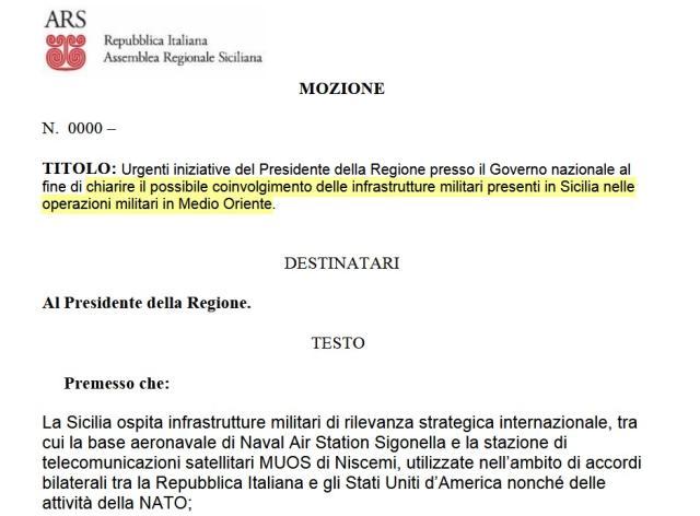Droni da Sigonella, deputati ARS depositano mozione contro Regione per chiarire "coinvolgimento in guerra in MO"  - DOCUMENTO ESCLUSIVO