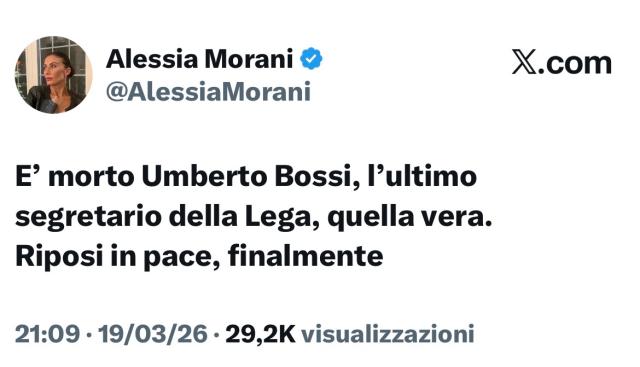 Alessia Morani e lo sciacallaggio sulla morte Bossi con quel &ldquo;finalmente&rdquo; che svela il volto cinico del PD: buttatela fuori dal partito