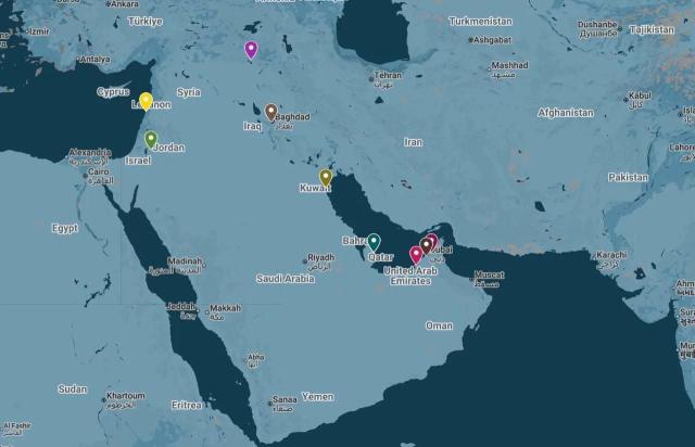 Mappa universit&agrave; Usa in Medio Oriente