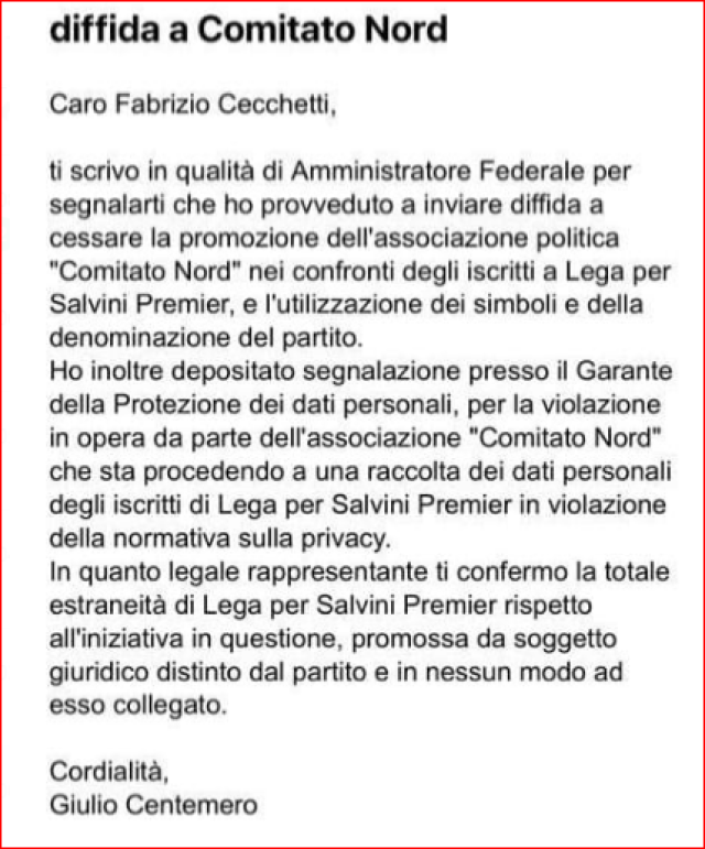 Salvini diffida Bossi:"'Comitato Nord' non pu&ograve; usare simboli e nome Lega"