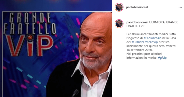 Grande Fratello Vip concorrenti, Paolo Brosio fuori: '&Egrave; IN OSPEDALE'