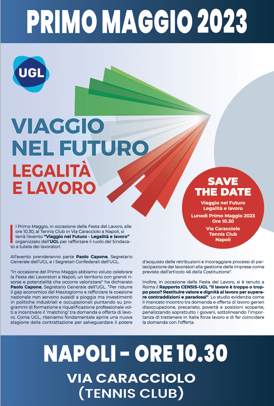 Locandina evento Primo Maggio UGL a Napoli